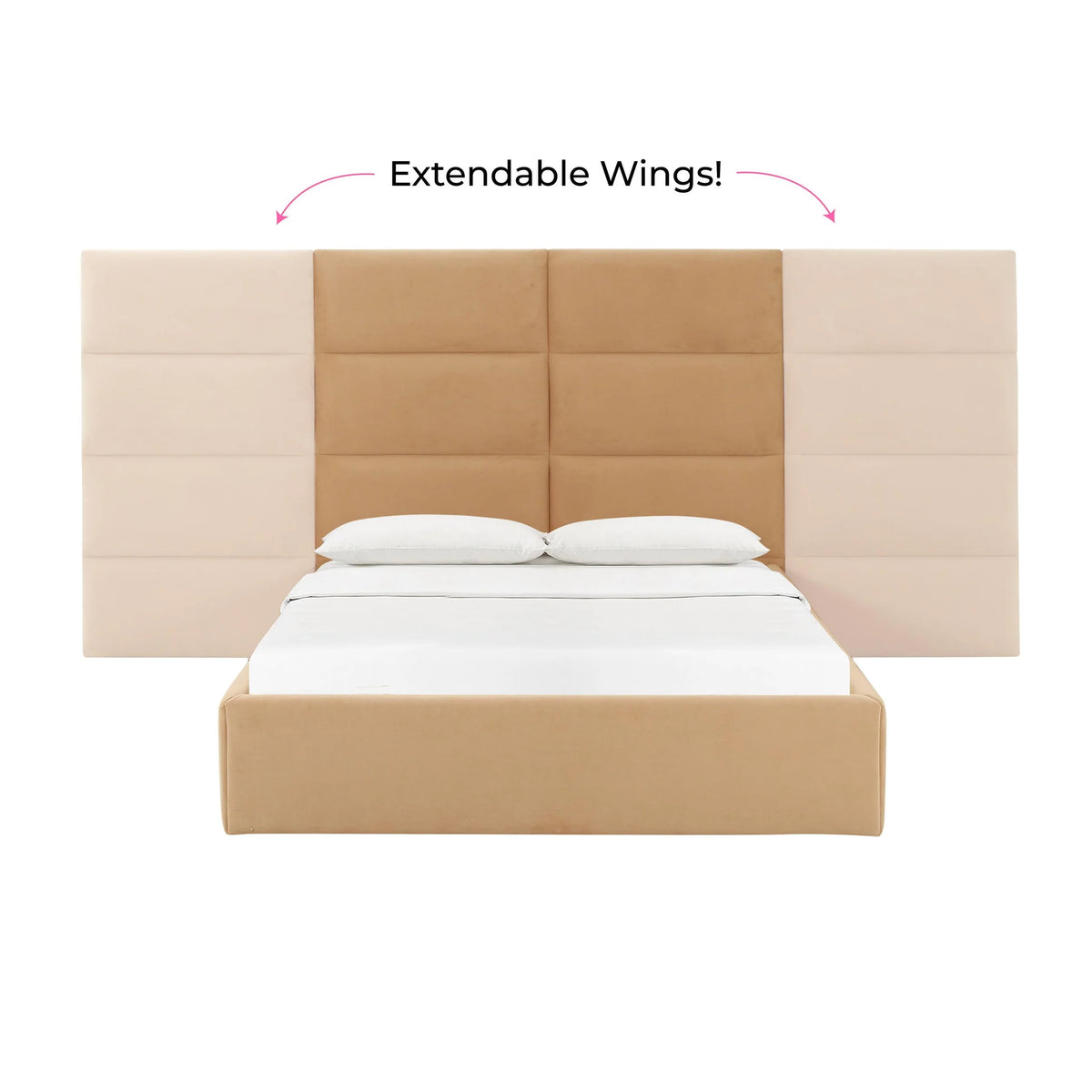 Eliana Honey Velvet Queen Bed With Wings | BeBoldFurniture