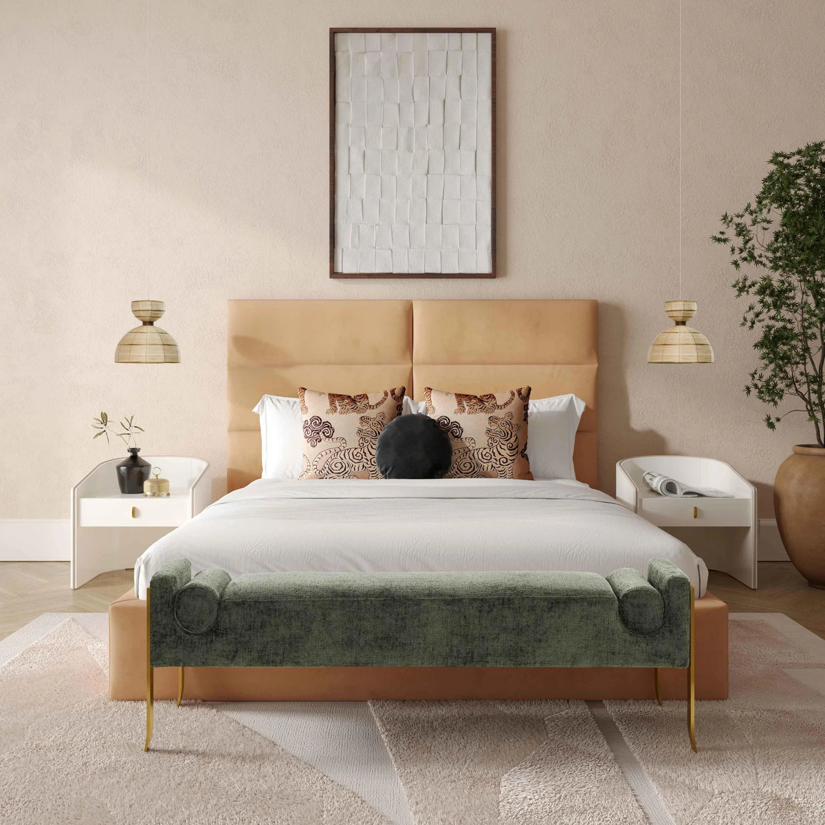 Eliana Honey Velvet Bed | BeBoldFurniture