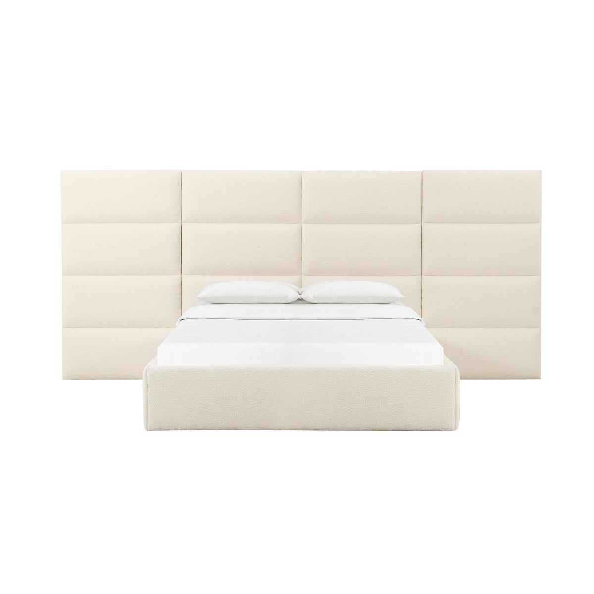 Eliana Cream Boucle Velvet King Bed With Wings | BeBoldFurniture