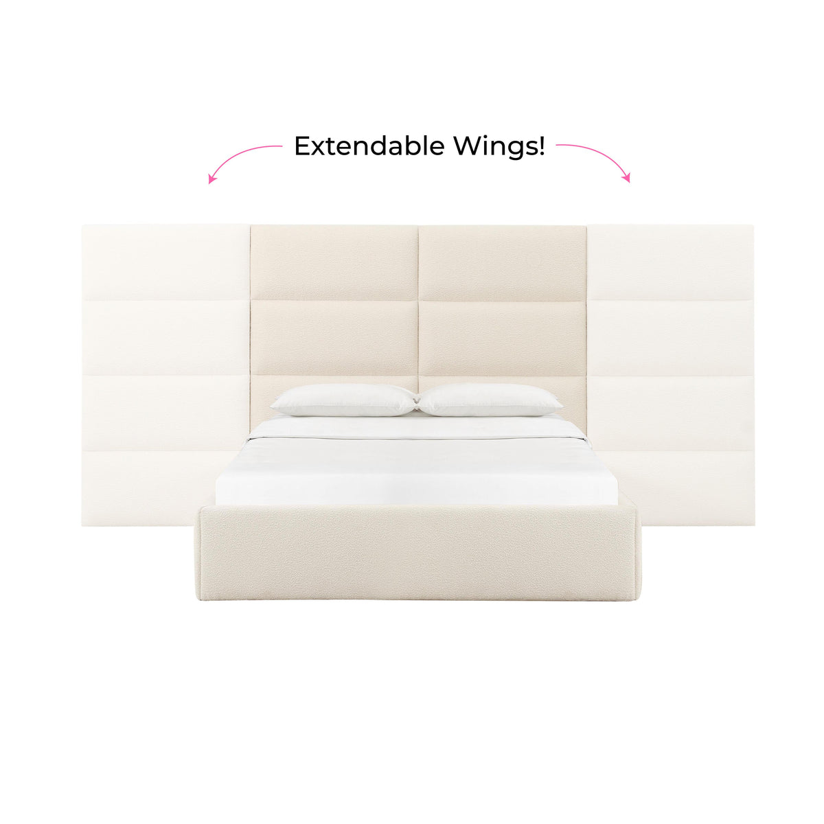 Eliana Cream Boucle Velvet King Bed With Wings | BeBoldFurniture