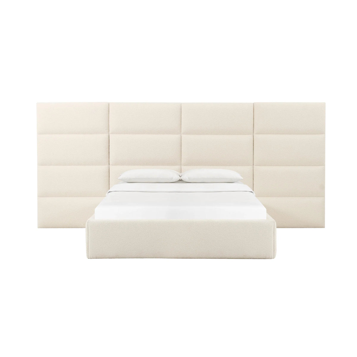 Eliana Cream Boucle Velvet Queen Bed With Wings | BeBoldFurniture