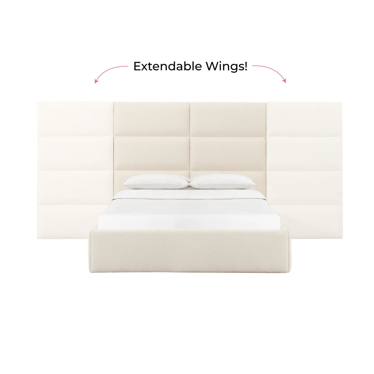 Eliana Cream Boucle Velvet Queen Bed With Wings | BeBoldFurniture