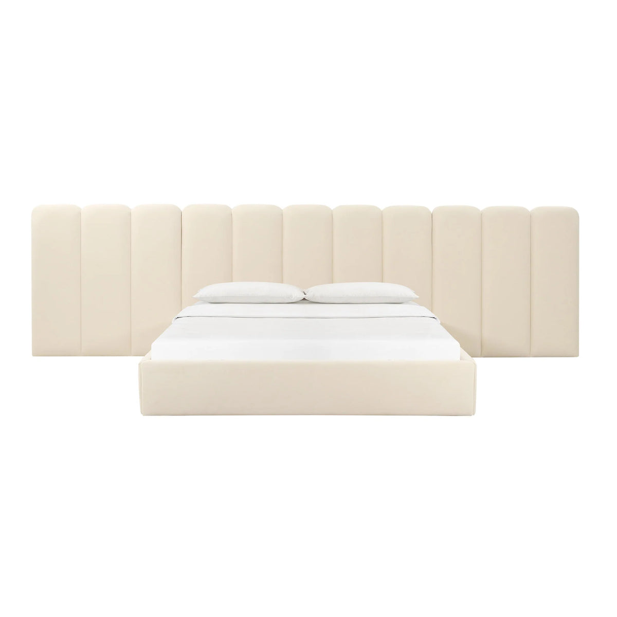 Palani Cream Velvet King Bed With Wings | BeBoldFurniture