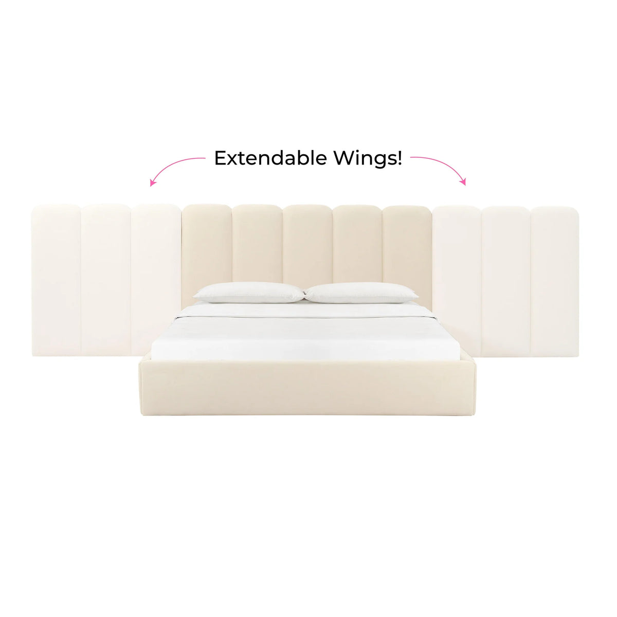 Palani Cream Velvet King Bed With Wings | BeBoldFurniture