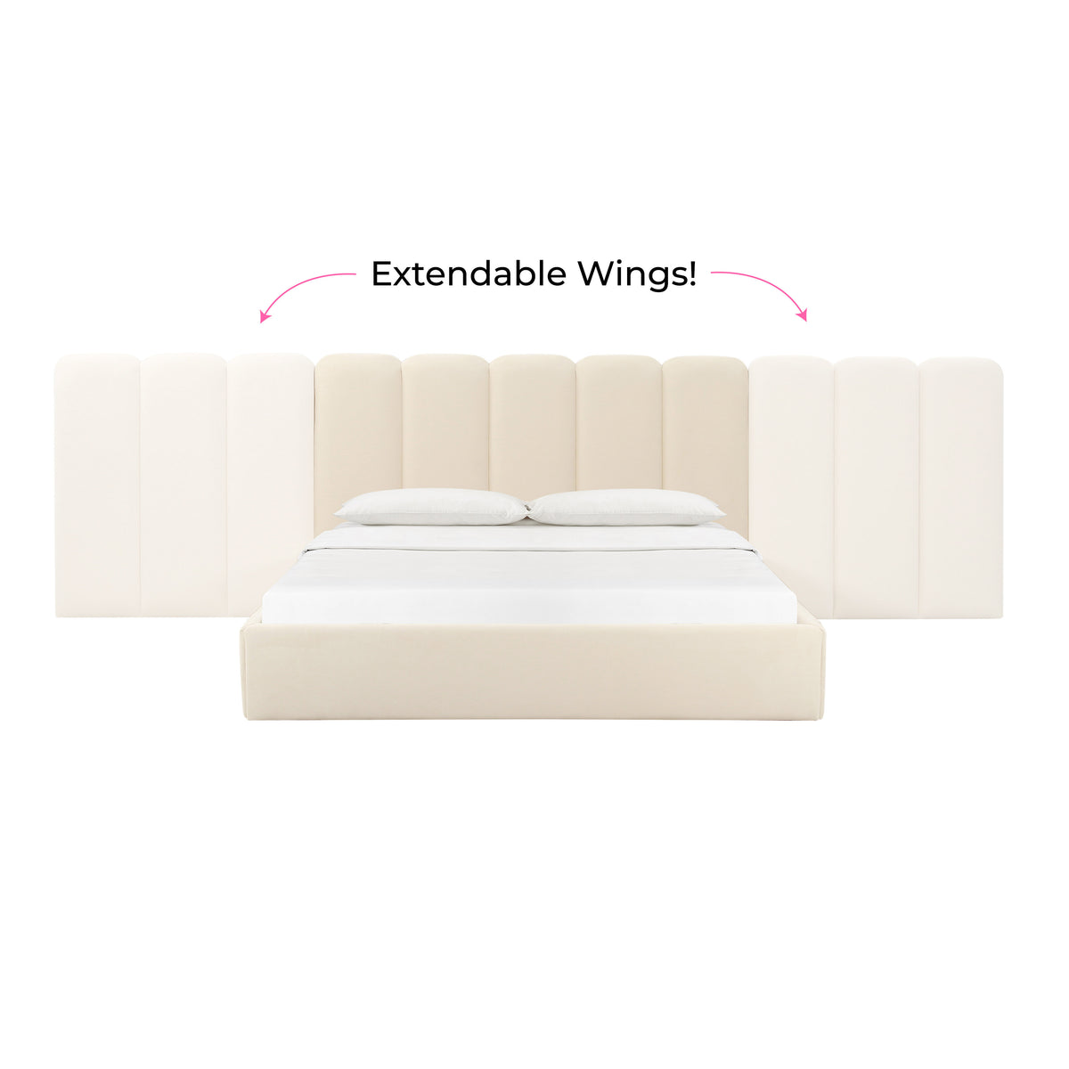 Palani Cream Velvet Queen Bed With Wings | BeBoldFurniture