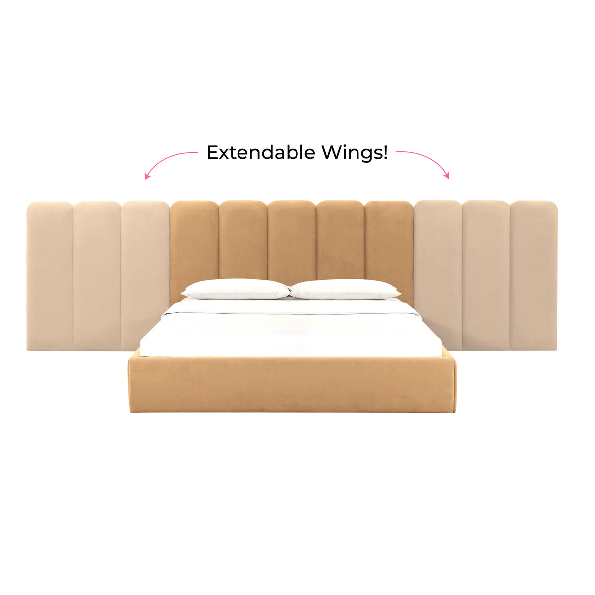 Palani Honey Velvet Queen Bed With Wings | BeBoldFurniture