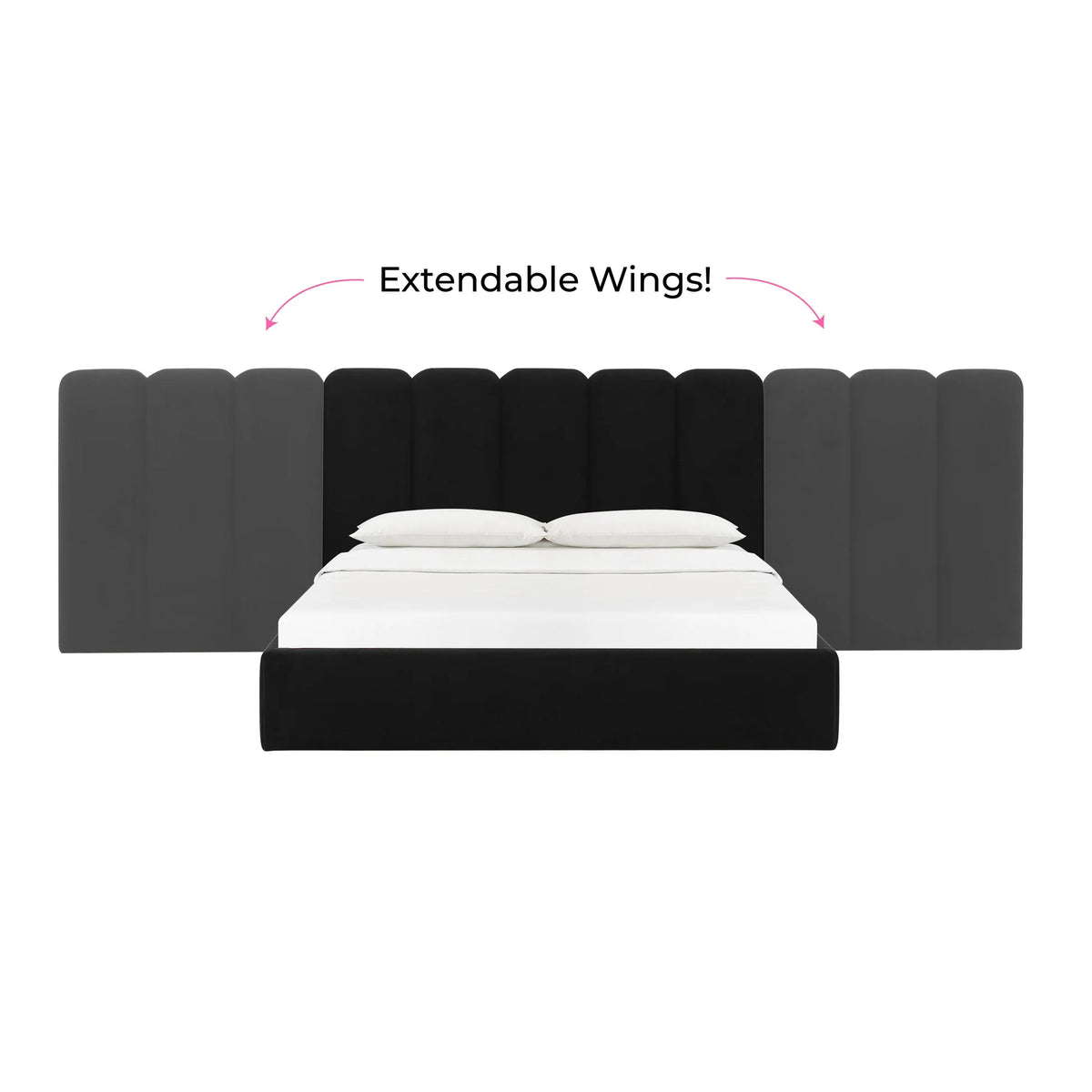 Palani Black Velvet King Bed With Wings | BeBoldFurniture