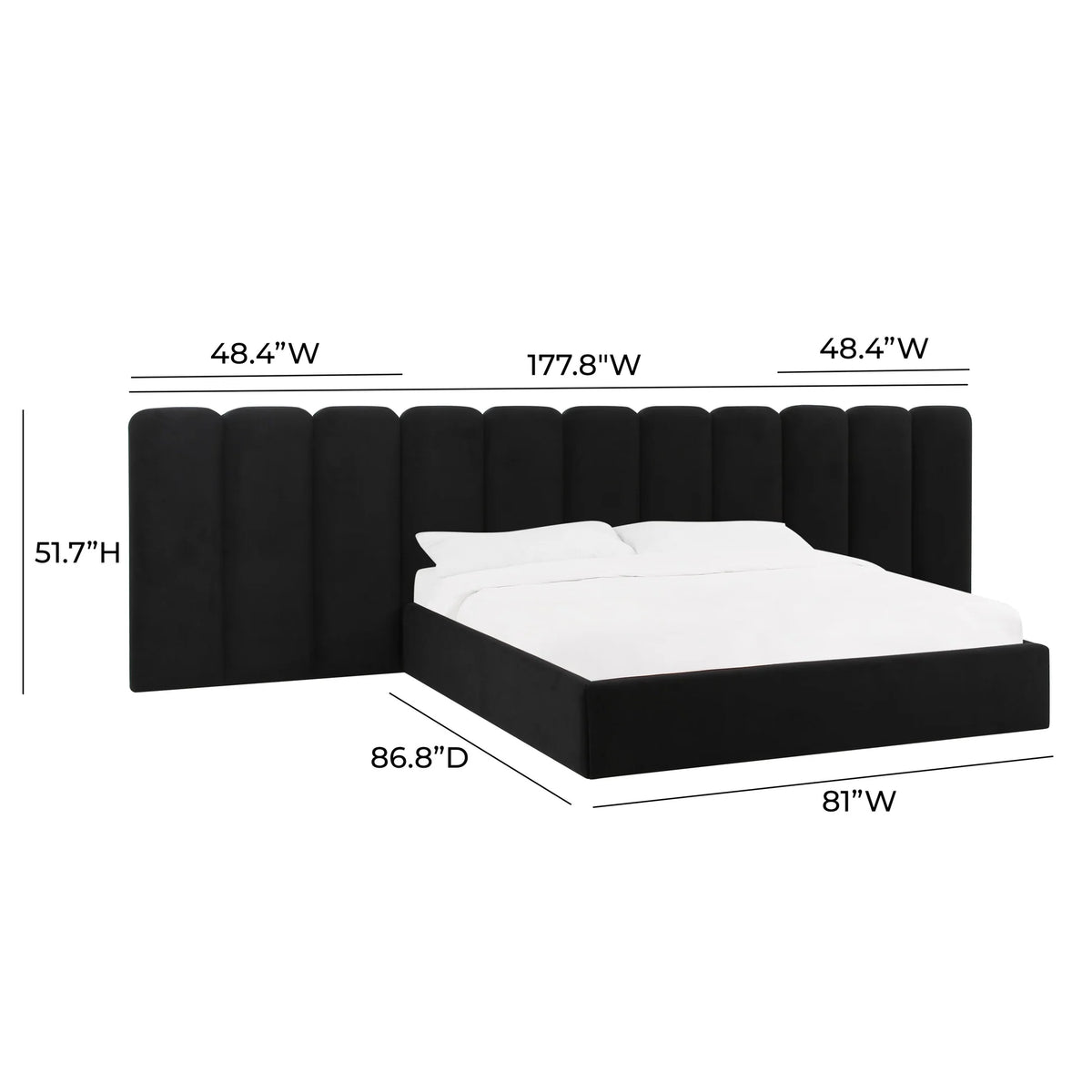 Palani Black Velvet King Bed With Wings | BeBoldFurniture