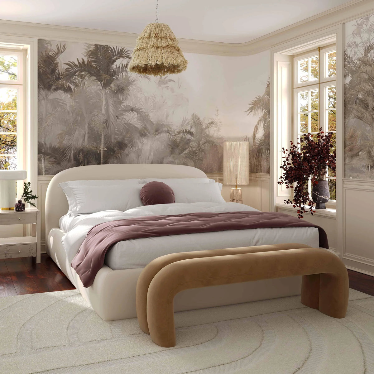 Bara Cream Textured Velvet Bed | BeBoldFurniture