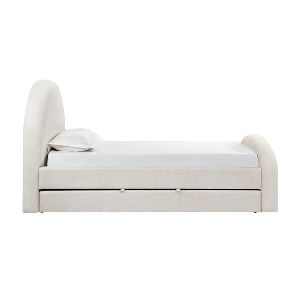 Moon Cream Boucle Twin Trundle Bed | BeBoldFurniture