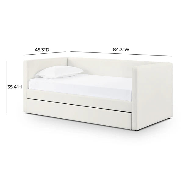 Alice Cream Linen Twin Trundle Bed | BeBoldFurniture