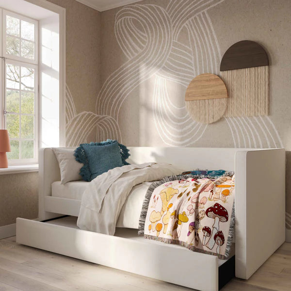 Alice Cream Linen Twin Trundle Bed | BeBoldFurniture