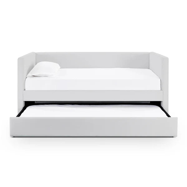 Alice Light Grey Linen Twin Trundle Bed | BeBoldFurniture