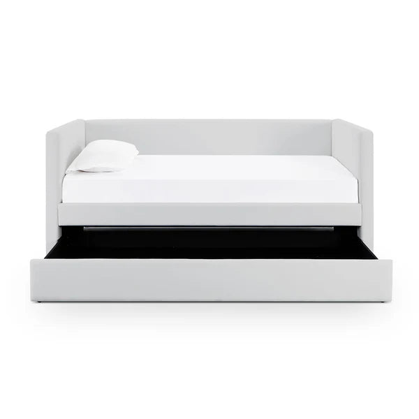Alice Light Grey Linen Twin Trundle Bed | BeBoldFurniture