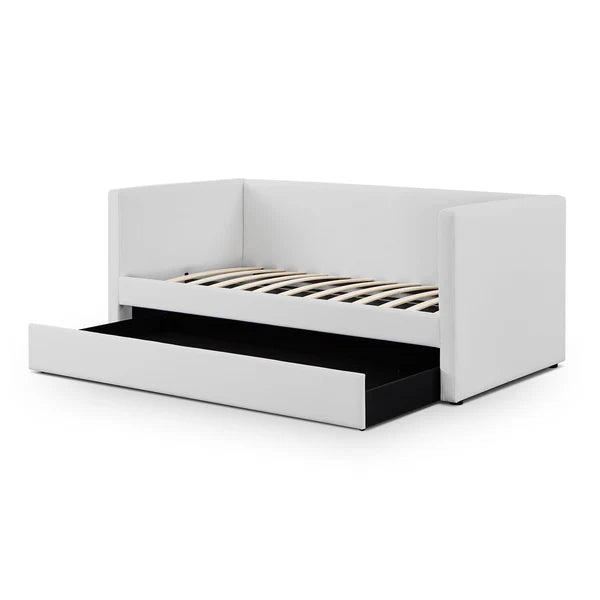 Alice Light Grey Linen Twin Trundle Bed | BeBoldFurniture