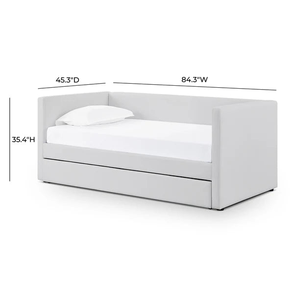 Alice Light Grey Linen Twin Trundle Bed | BeBoldFurniture