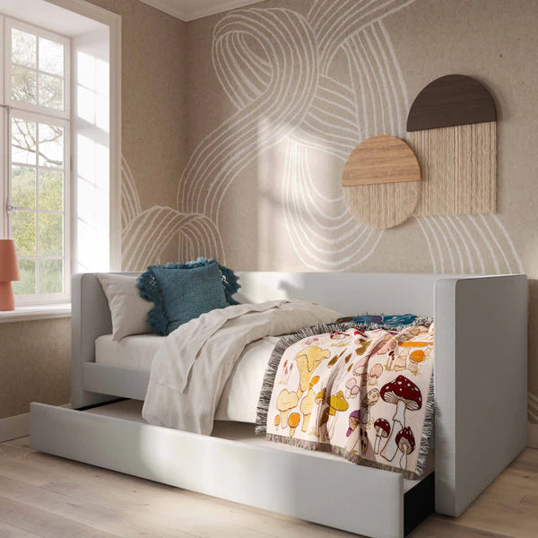 Alice Light Grey Linen Twin Trundle Bed | BeBoldFurniture