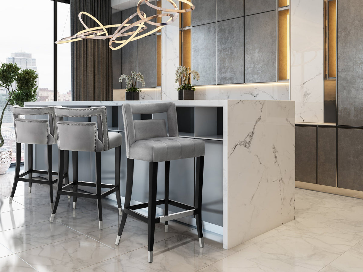 Hart Grey Velvet Bar Stool | BeBoldFurniture