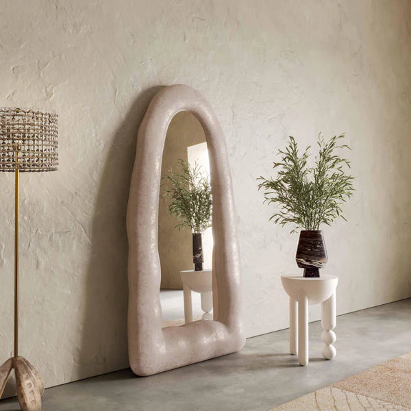 Kaia Cream Textured Small Floor Mirror | BeBoldFurniture