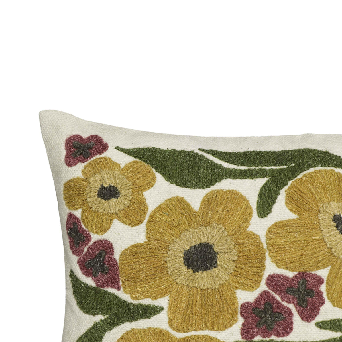 Blossom Embroidered Daisy Wool 24" x 16" Accent Cushion | BeBoldFurniture