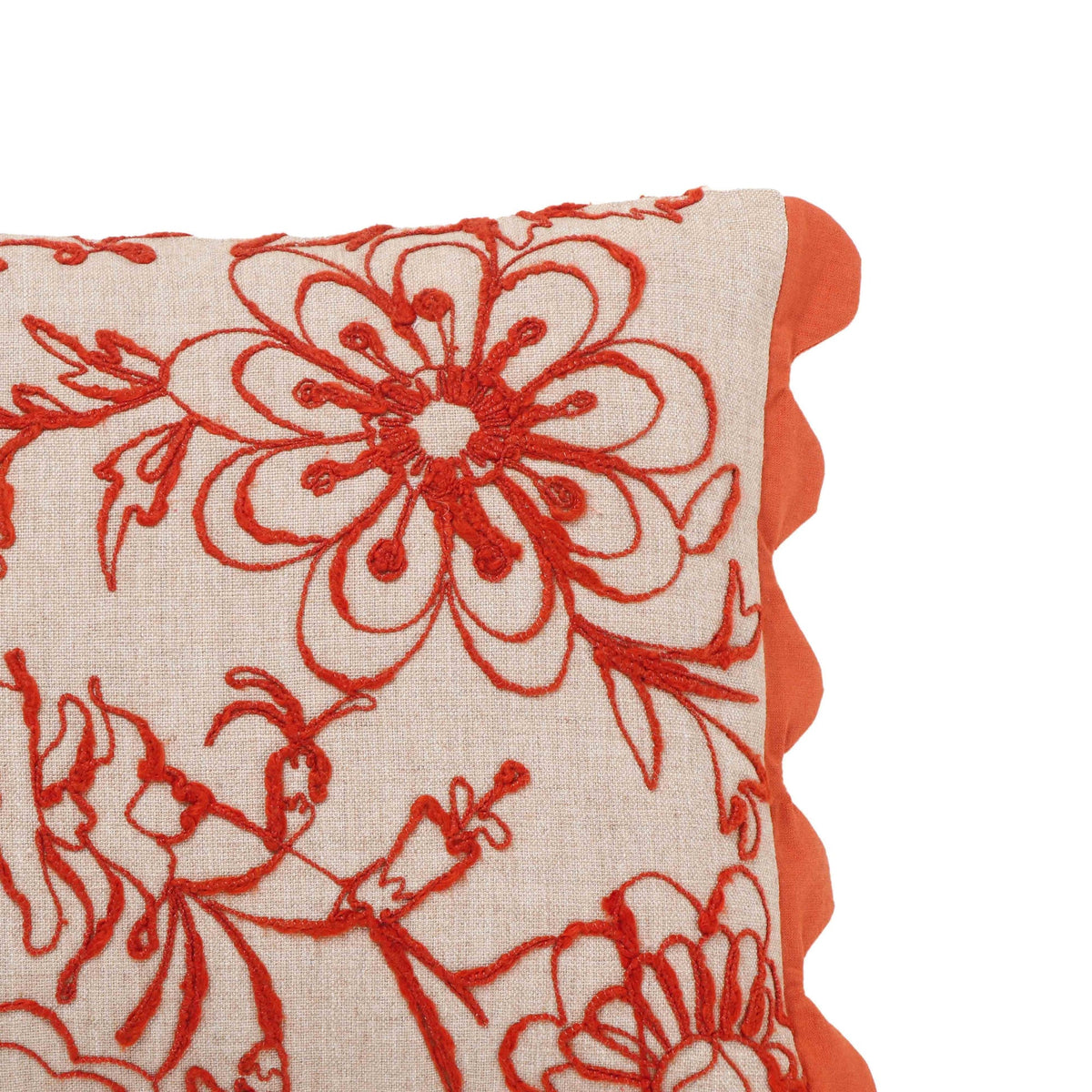 Portia Orange Embroidered Cotton Flex 20" x 12" Accent Cushion | BeBoldFurniture