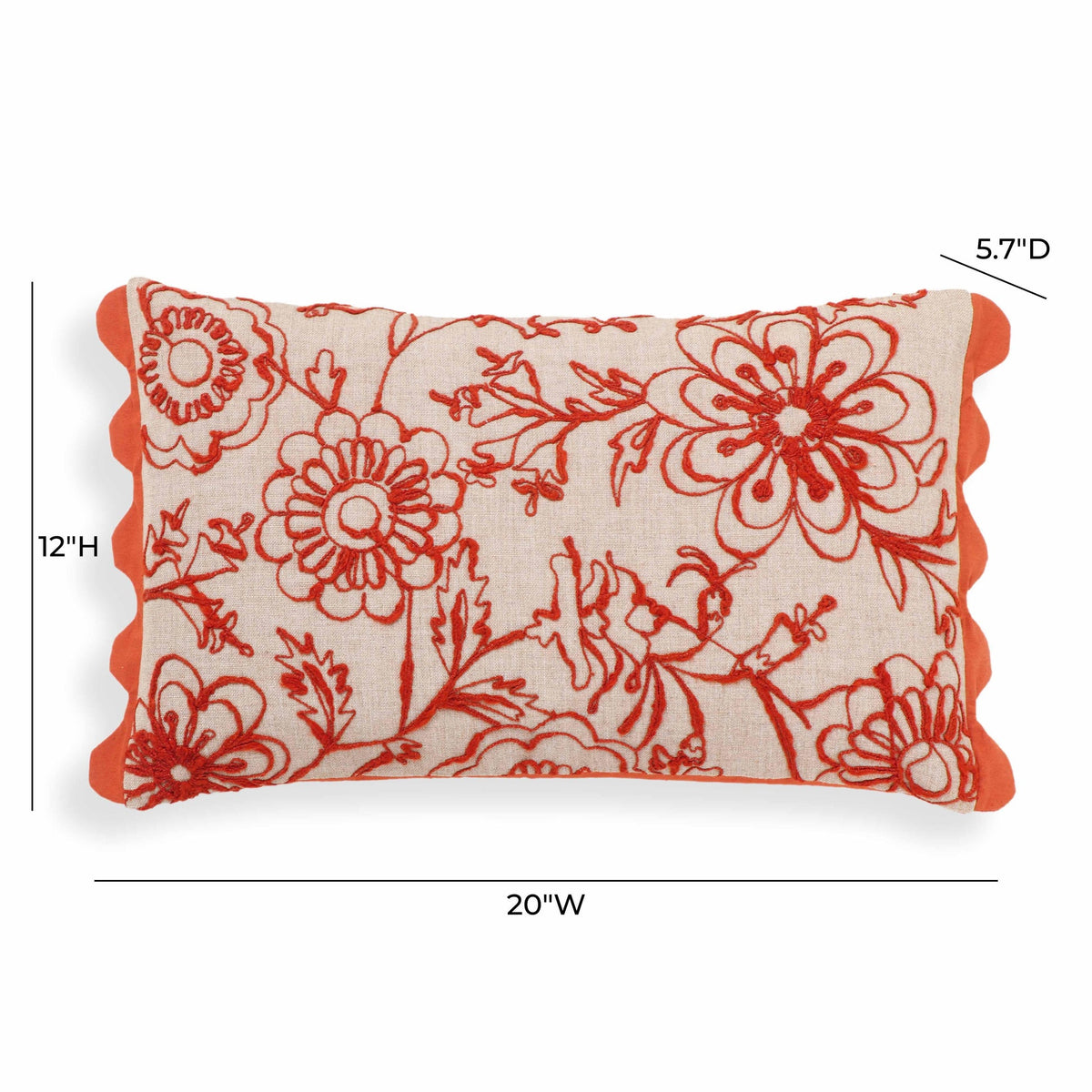 Portia Orange Embroidered Cotton Flex 20" x 12" Accent Cushion | BeBoldFurniture