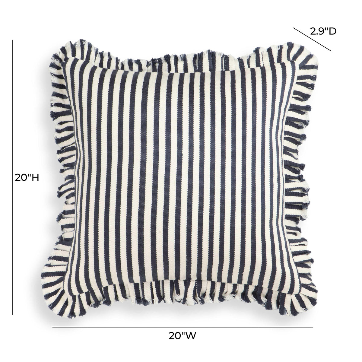 Alessia Navy Striped Ruffle 20" Square Accent Pillow | BeBoldFurniture