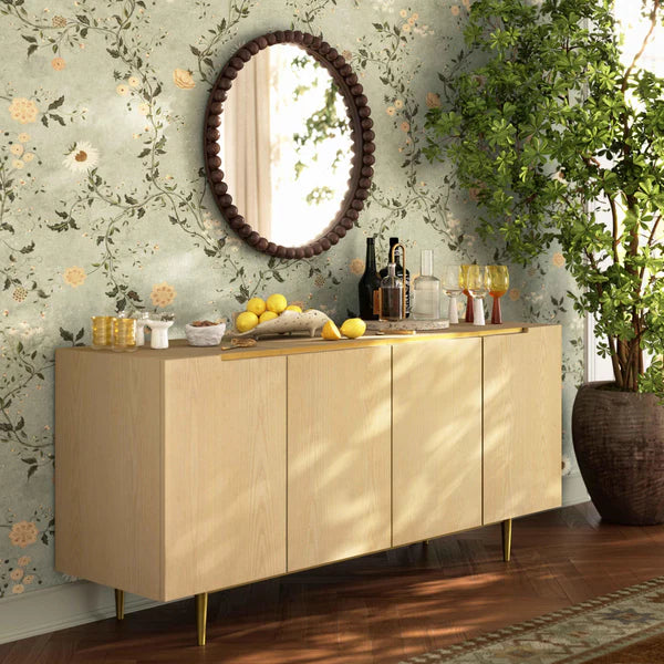 Baria Walnut Finish Round Wall Mirror | BeBoldFurniture