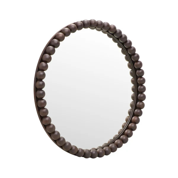 Baria Walnut Finish Round Wall Mirror | BeBoldFurniture