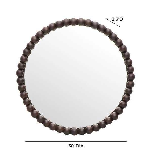 Baria Walnut Finish Round Wall Mirror | BeBoldFurniture