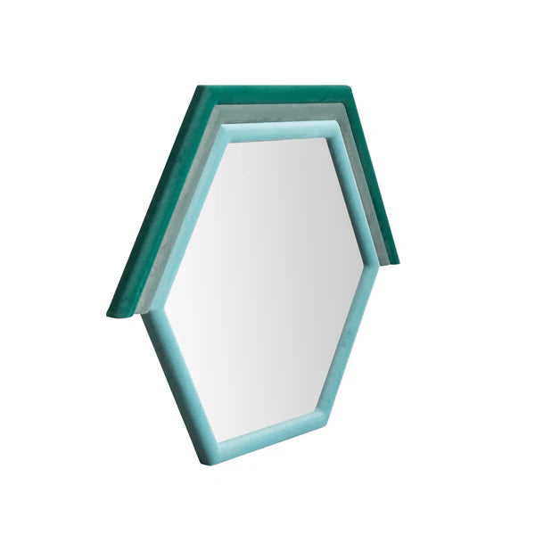 Lally Aqua Velvet Prism Wall Mirror | BeBoldFurniture