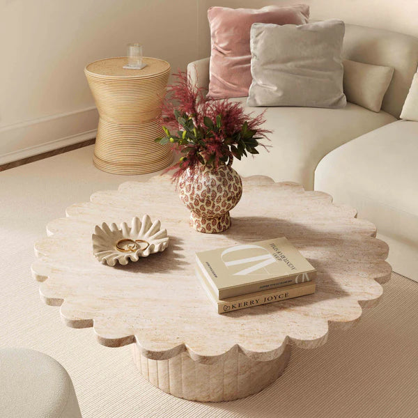 Blossom Washed Travertine Finish Indoor/Outdoor Coffee Table | BeBoldFurniture