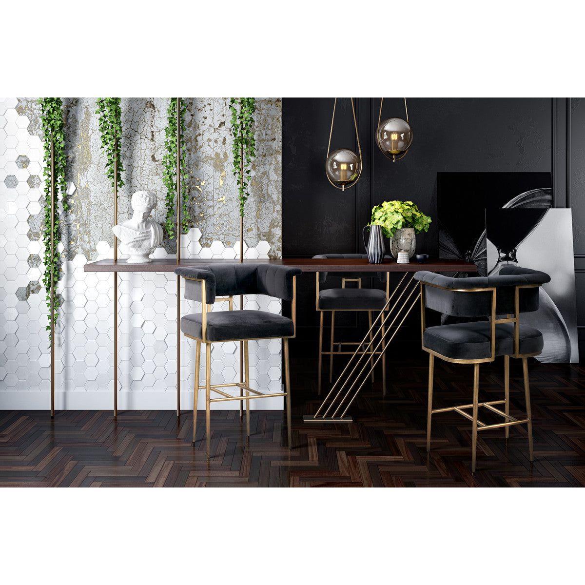 Astrid Grey Velvet Bar Stool