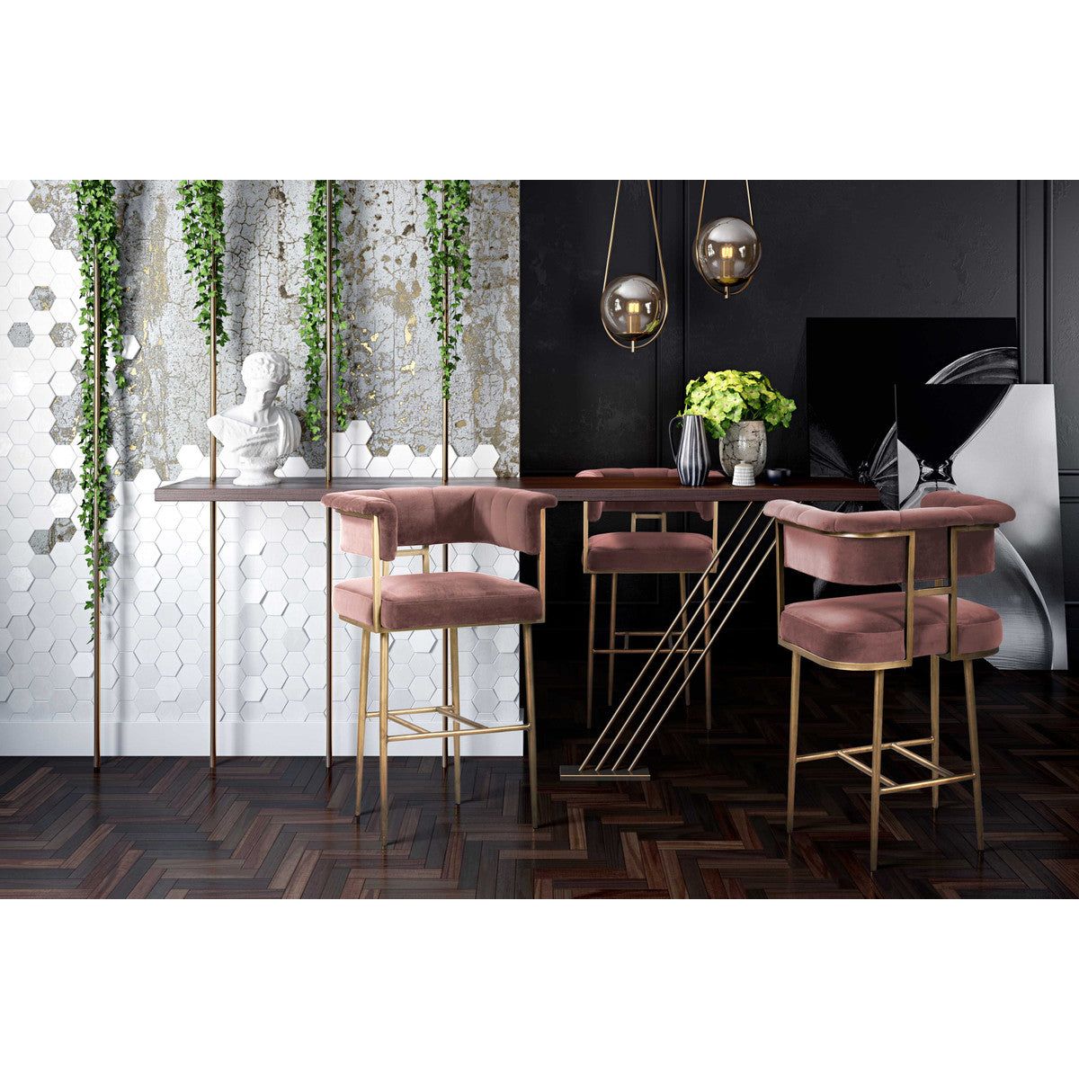 Astrid Blush Velvet Bar Stool In Houston | BeBoldFurniture