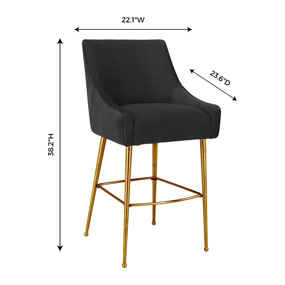 Beatrix Pleated Black Velvet Counter Stool In Houston | BeBoldFurniture 