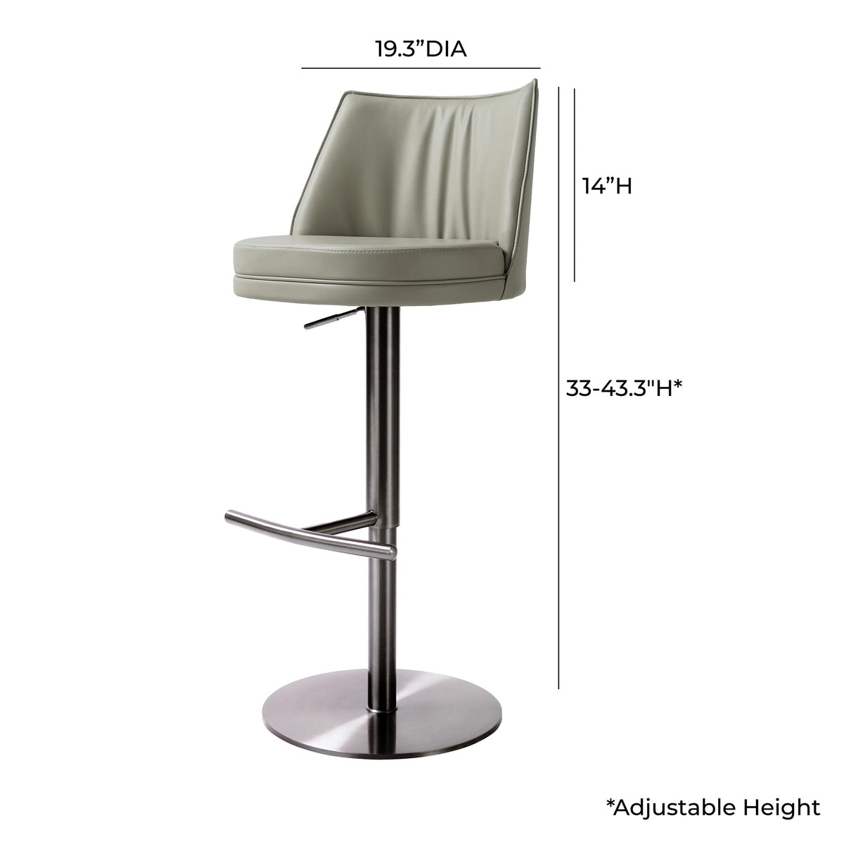 Gala Light Grey Vegan Leather on Black Adjustable Stool | BeBoldFurniture