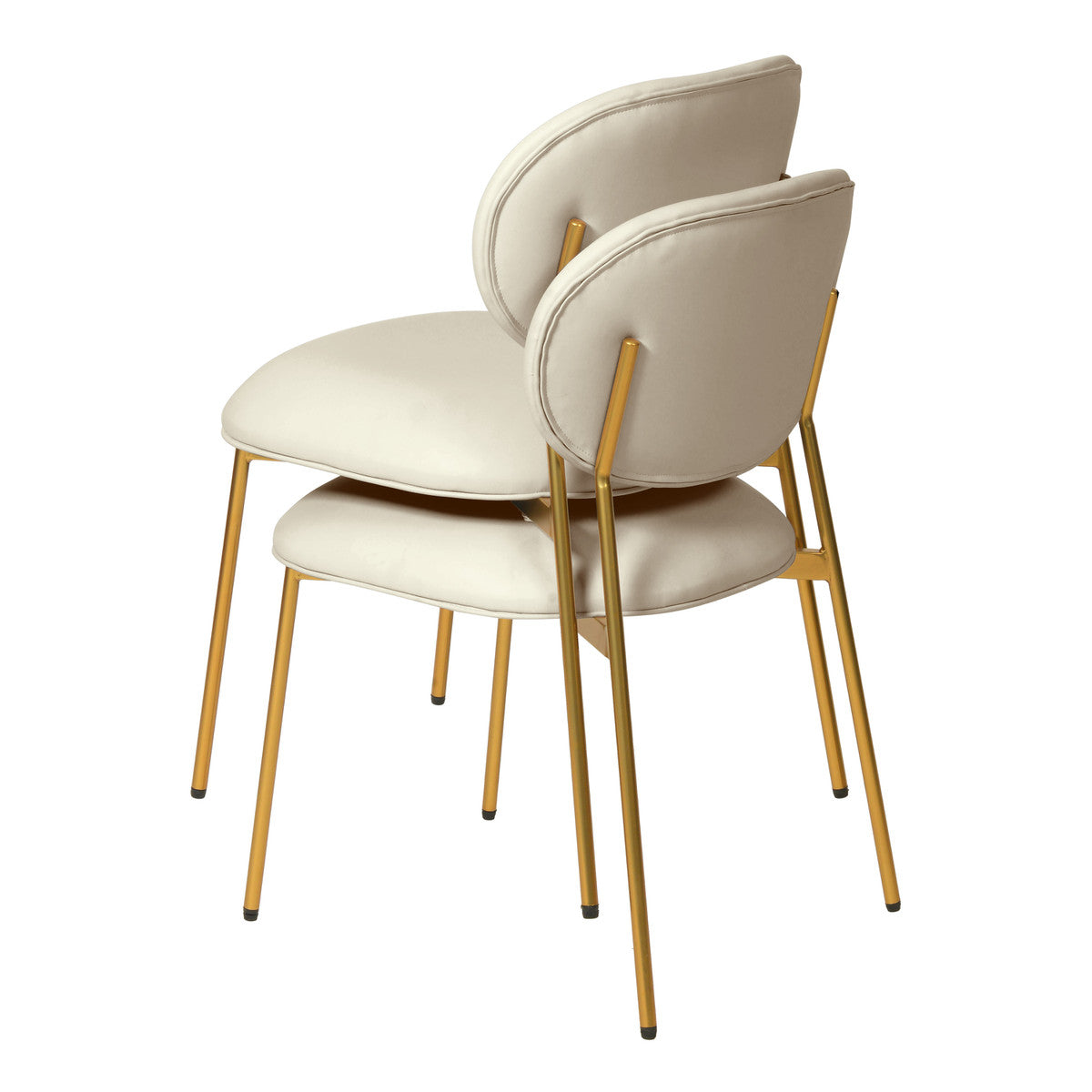 McKenzie Cream-Gold Vegan Leather Stackable Dining Chair - Set of 2 | BeBoldFurniture