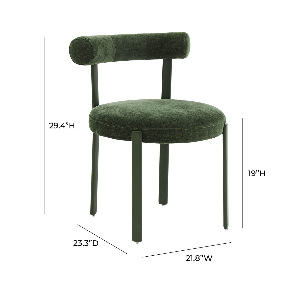 Margaret Forest Green Chenille Bolster Back Dining Chair | BeBoldFurniture