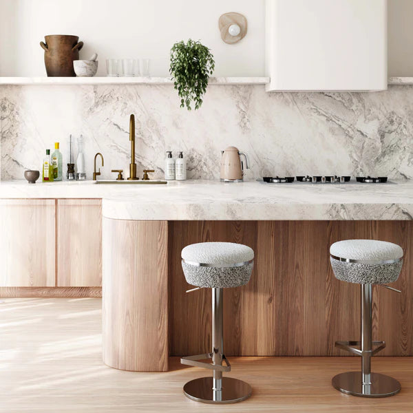 Astro White and Grey Boucle Adjustable Stool | BeBoldFurniture
