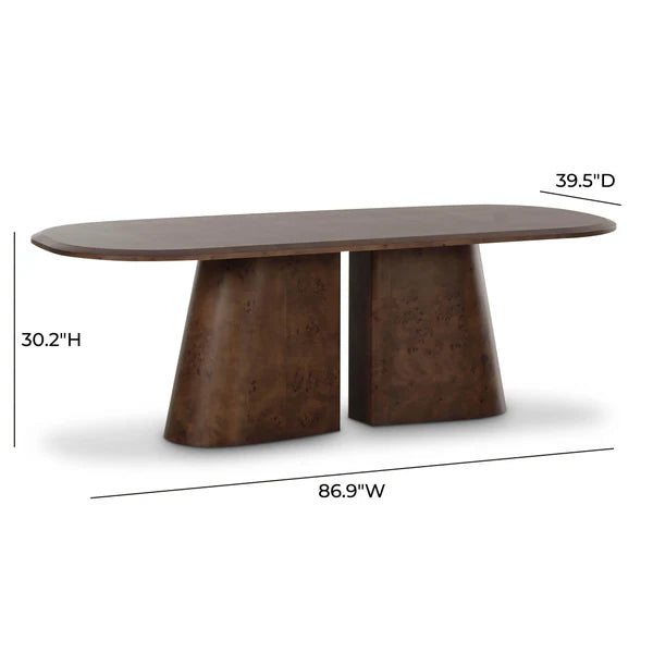 Gladyss Brown Burl Oval 87" Dining Table | BeBoldFurniture