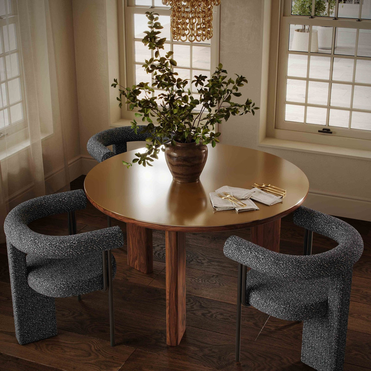 Oani Walnut and Glass 51" Round Dining Table | BeBoldFurniture