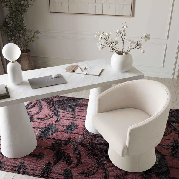 Kristen Cream Upcycled Chenille Rolling Desk Chair | BeBoldFurniture