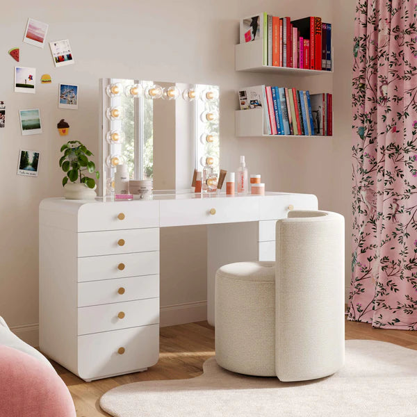 Alyssa Cream Chenille Rolling Desk Chair | BeBoldFurniture