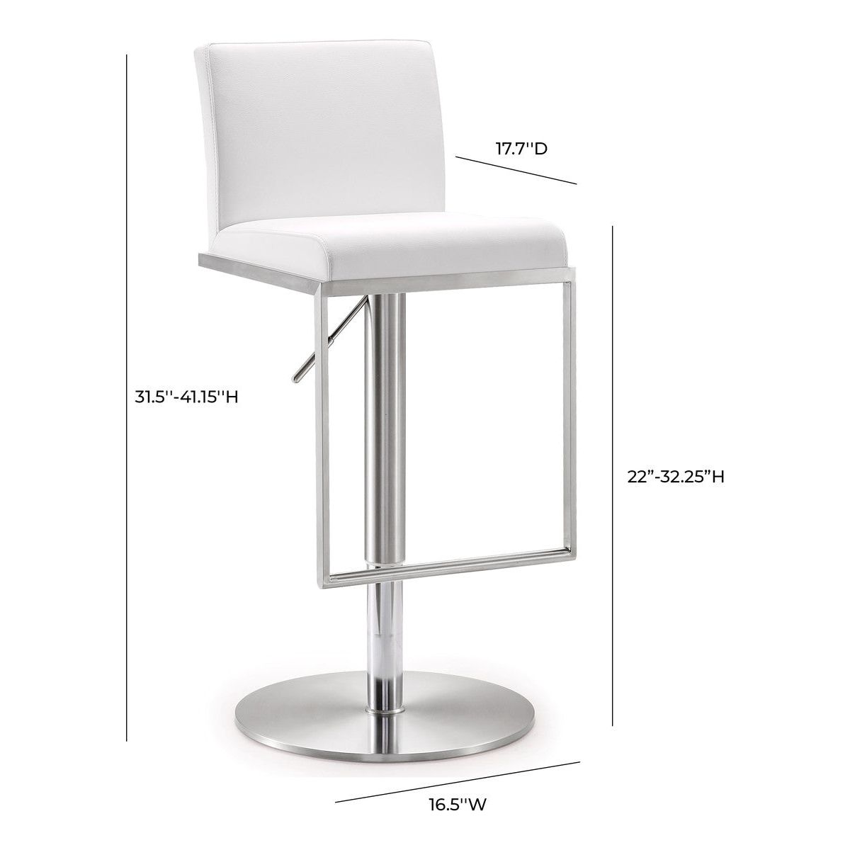 Amalfi White Leather Adjustable Stool In Houston | BeBoldFurniture 