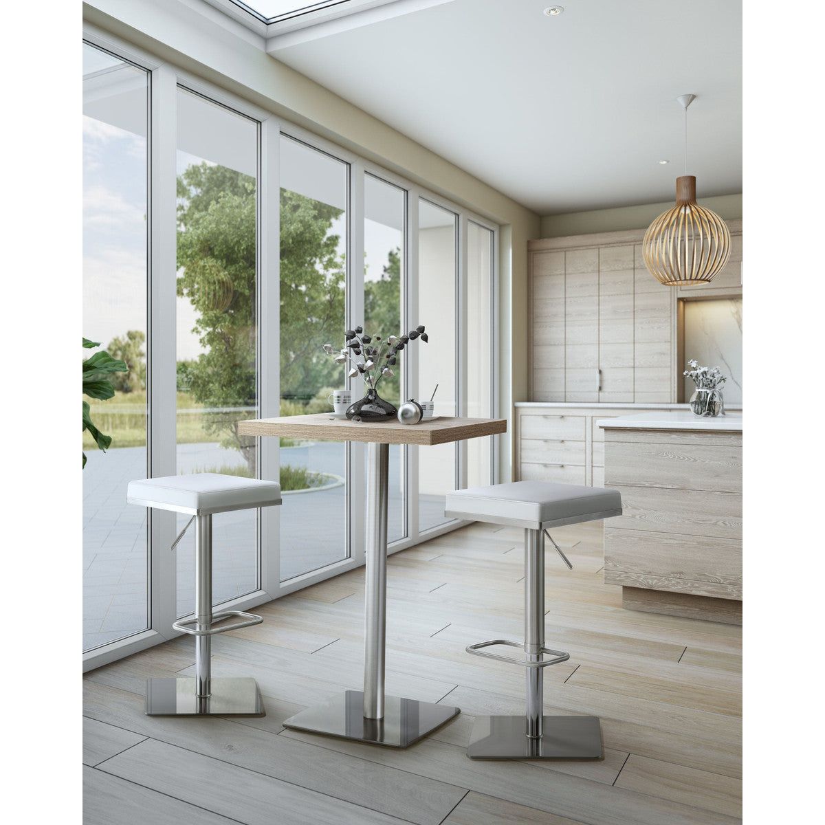 Bari White Steel Adjustable Barstool