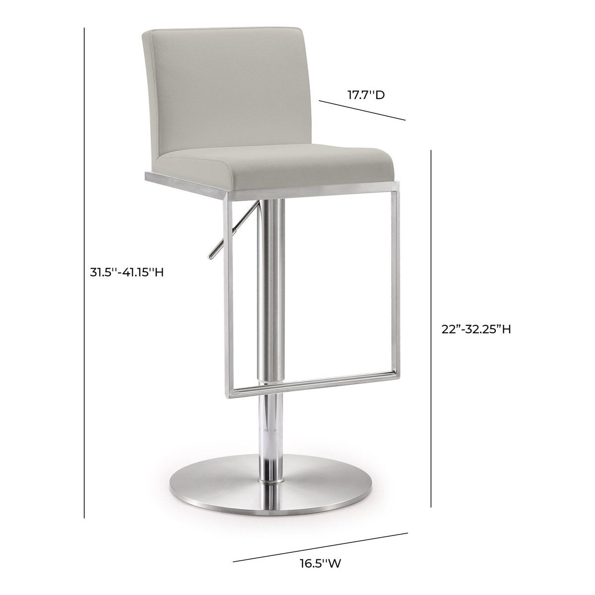 Amalfi Light Grey Leather Adjustable Stool In Houston | BeBoldFurniture 