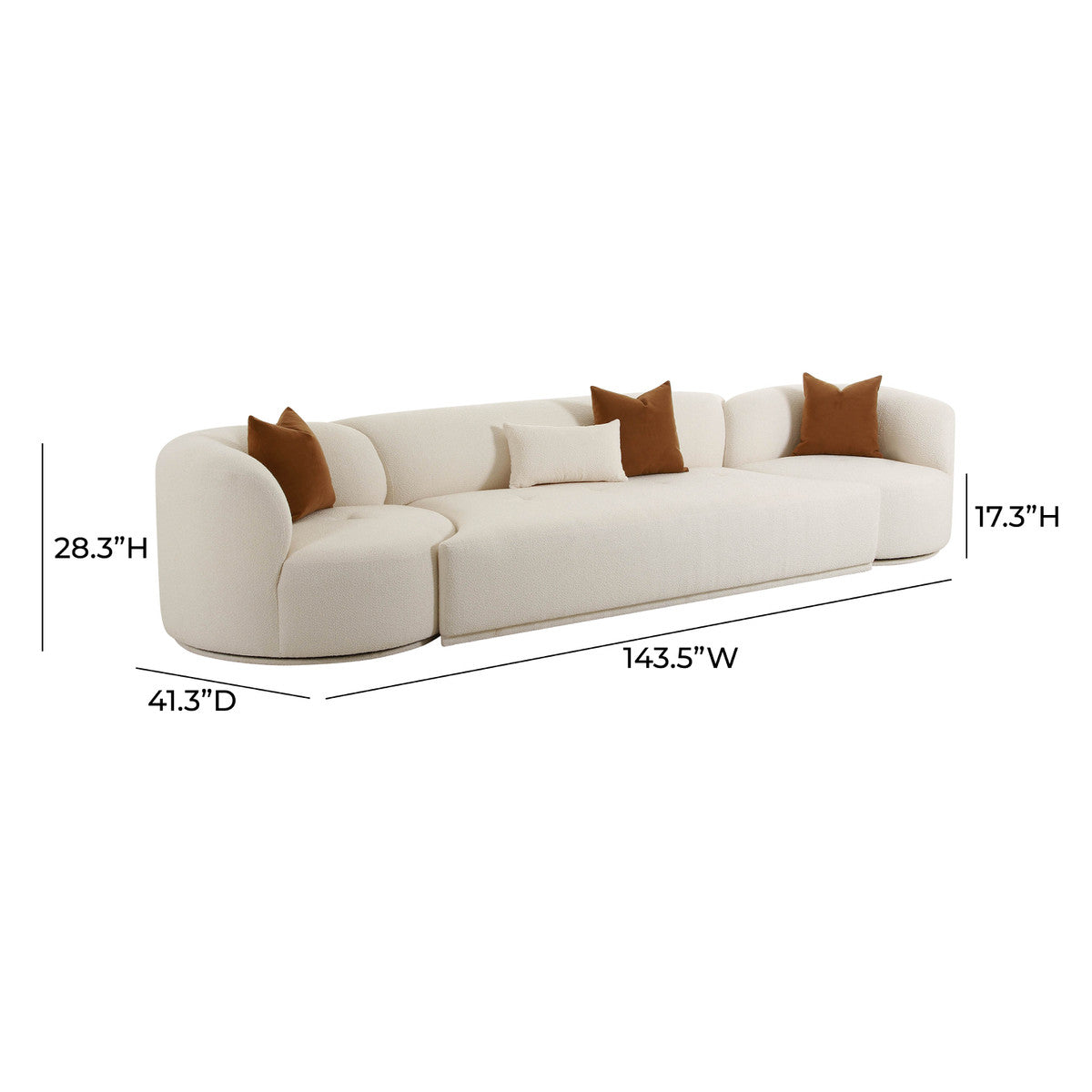 Fickle Cream Boucle 3-Piece Modular Sofa | BeBoldFurniture