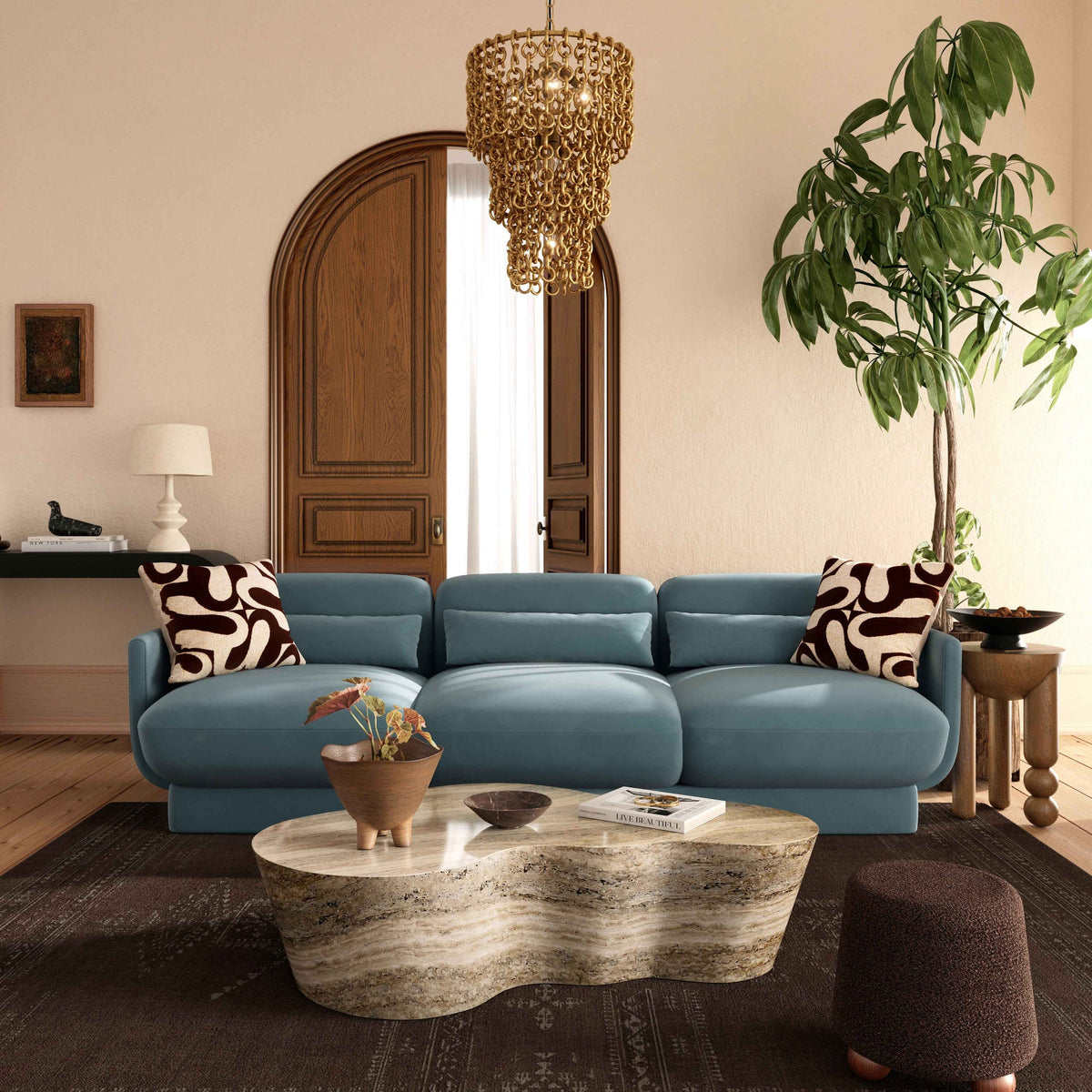 Azalea Powder Blue Velvet Sofa | BeBoldFurniture