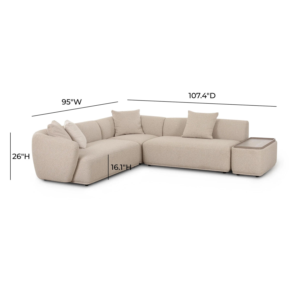 Sylvie Cream Boucle 4-Piece Right Chaise Sectional | BeBoldFurniture