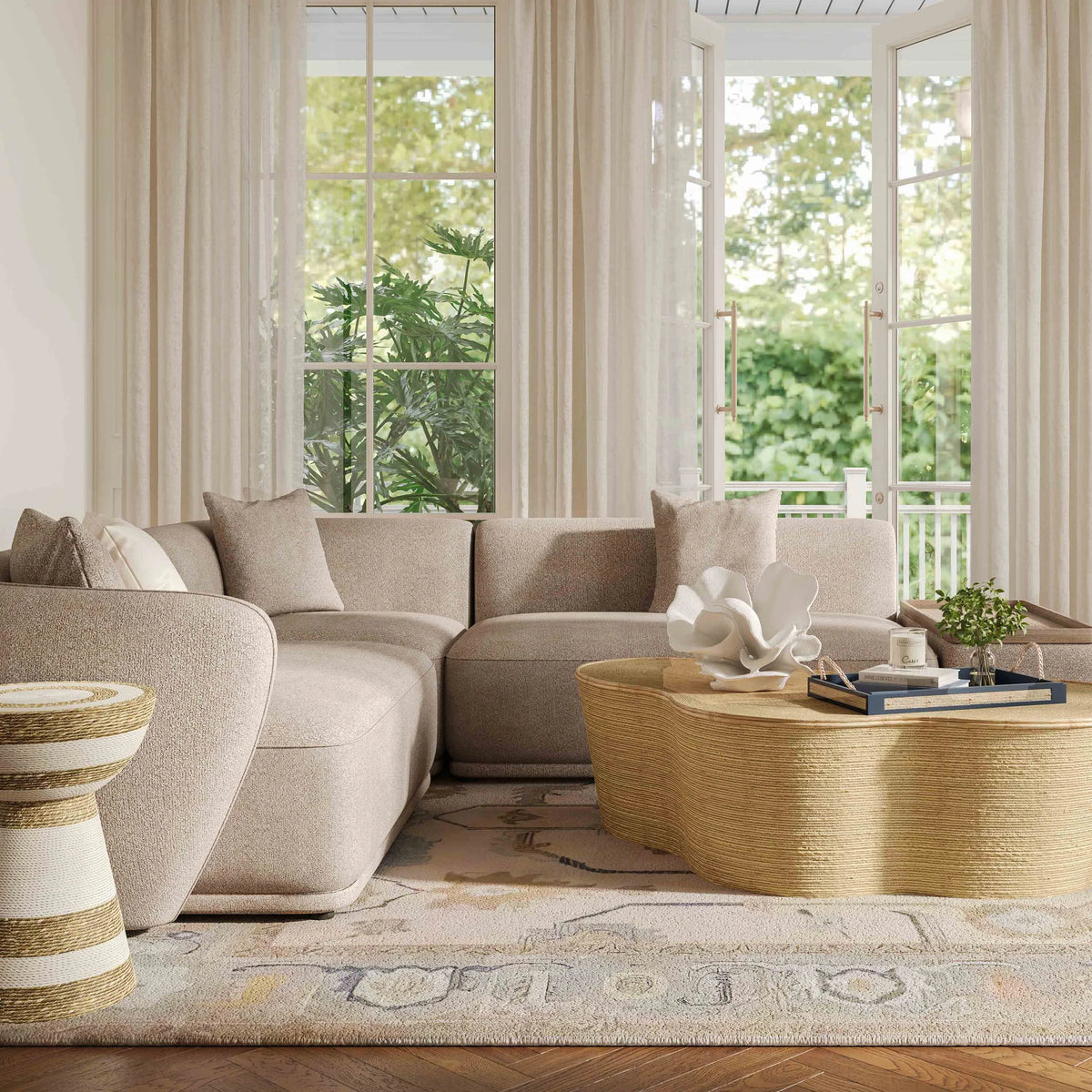 Sylvie Cream Boucle 4-Piece Right Chaise Sectional | BeBoldFurniture